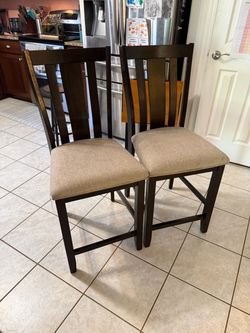 Set of 2 Counter Height Bar Chairs Upholstered Wood High Back