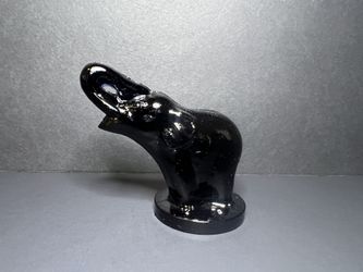 Rare Vintage Rosso Black Cobalt Blue Glass Lucky Raised Trunk Elephant Figurine