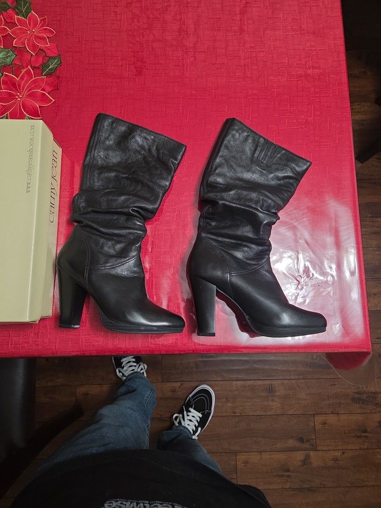 Cathy Jean Black Slouch Boots 7 Womens