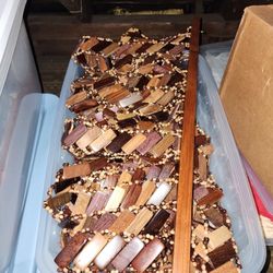 Vintage 1970s Wooden Bead Door Curtain – Rectangular Wood Slats