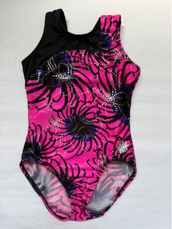 Size 6 Pink, Purple and Black with Silver Accents Gymnastics Leotard
