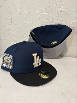 MLB new era Los Angeles Dodgers dark blue black brim 2024 2025 back to back World Series champions patch 59fifty fitted hats size 7, 7 1/8 and 7 1/4