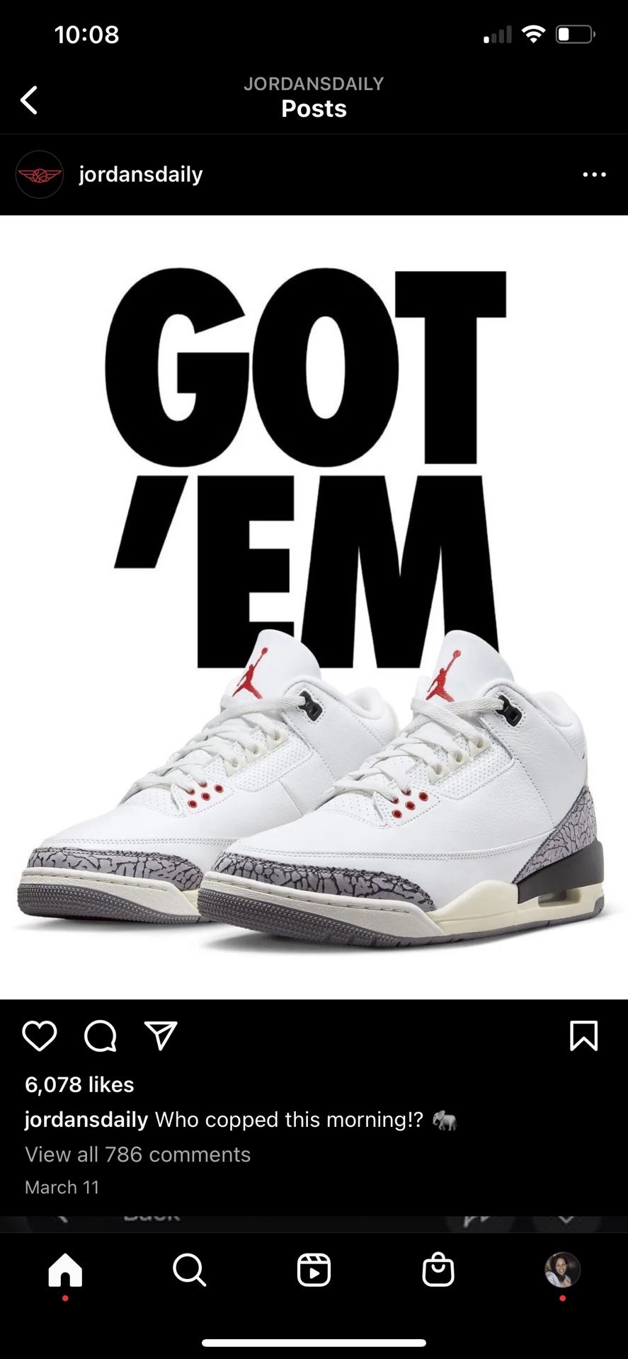 Air Jordan 3 Reimagined White Cement,Size 7M/ 8 1/2W...