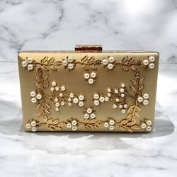  Elegant Gold Clutch Purse With Flowers