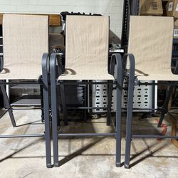 Outdoor Bar Height Stools Set of 3,High Back Patio Chairs with Armrests,Textilene Chairs with Breathable Fabric & Metal Frame for All Weather,Taupe  $