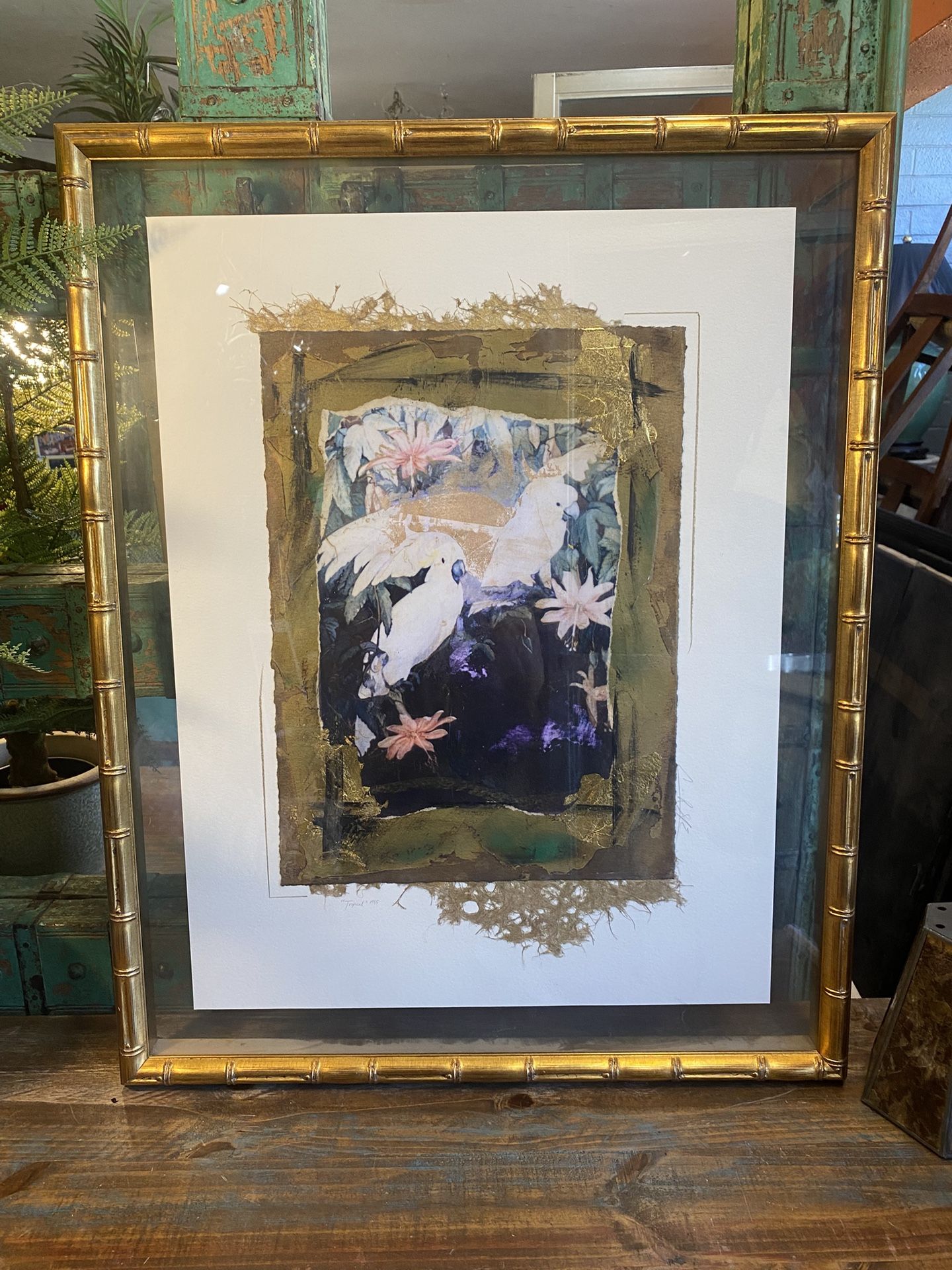 Beautiful Signed 1995 Tropical Protected On Both Sides With Glass