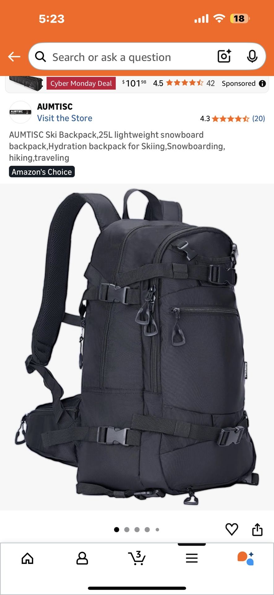 AUMTISC 25L Outdoor Snow Backpack – Ski, Snowboard, Hiking, Travel