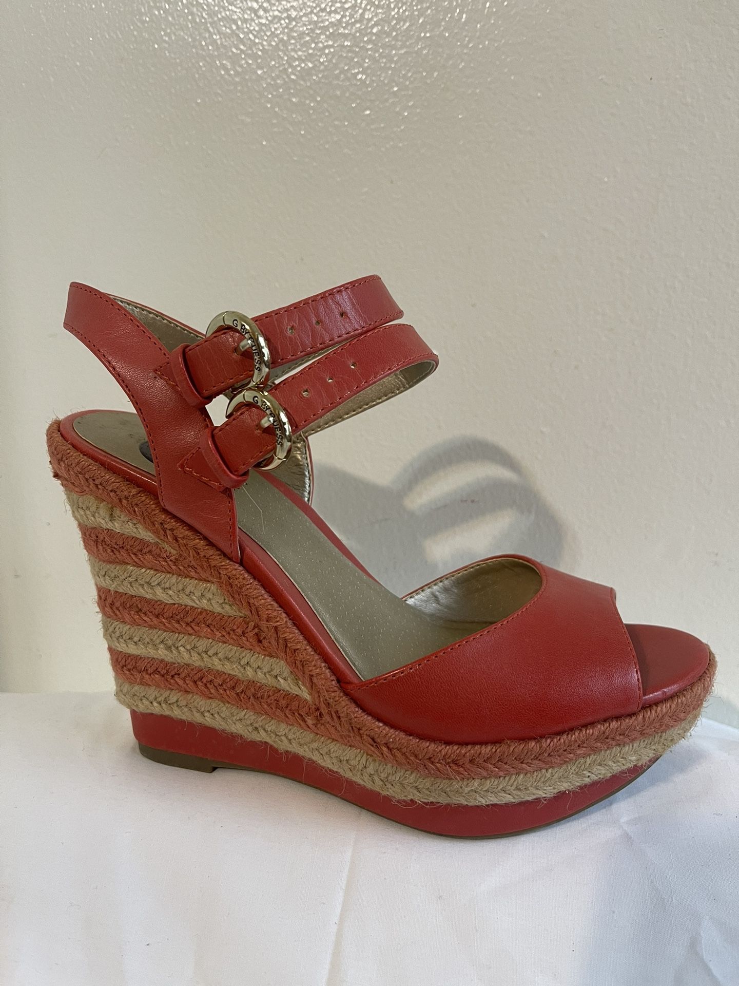 Guess Orange Striped Wedges size 6.5