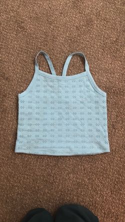 Light Blue Pointelle Crop Tank Top
