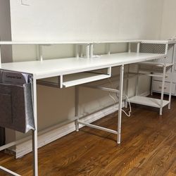 White Desk With LED light And Power Outlets
