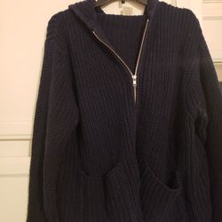Navy Blue Warm Heavyweight Sweater With Zipper