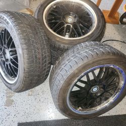 BMW 5x120 Beyern Mesh 18in Gloss Black Wheels Mirror Cut Lip Blizzak 235/55R18
