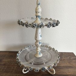 Shabby Chic Cottage Core Vintage Metal Tiered Tray