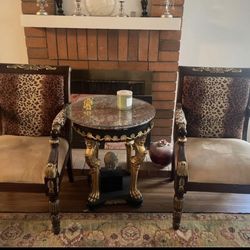 Victorian Style Set Of Two Chairs And Table 