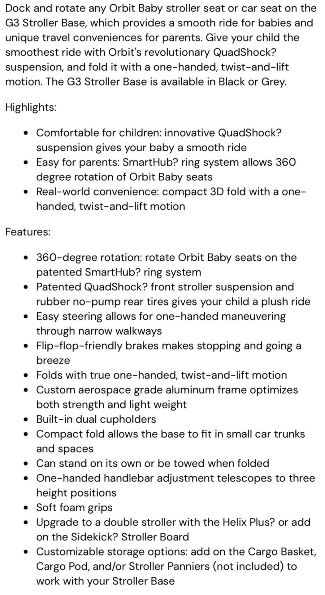 Orbit Baby G3 Stroller, Car Seat, and Car Seat Base USED