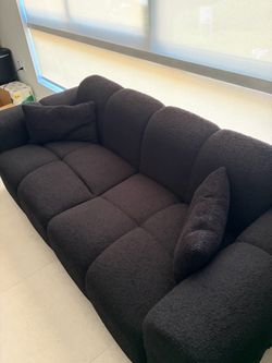 Black Boucle 3-Seater Sofa with Cushions