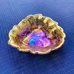  Iridescent Marigold Carnival Glass Bowl In Loganberry Pattern