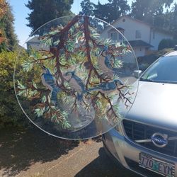 Hand Painted Blue Birds Window Art