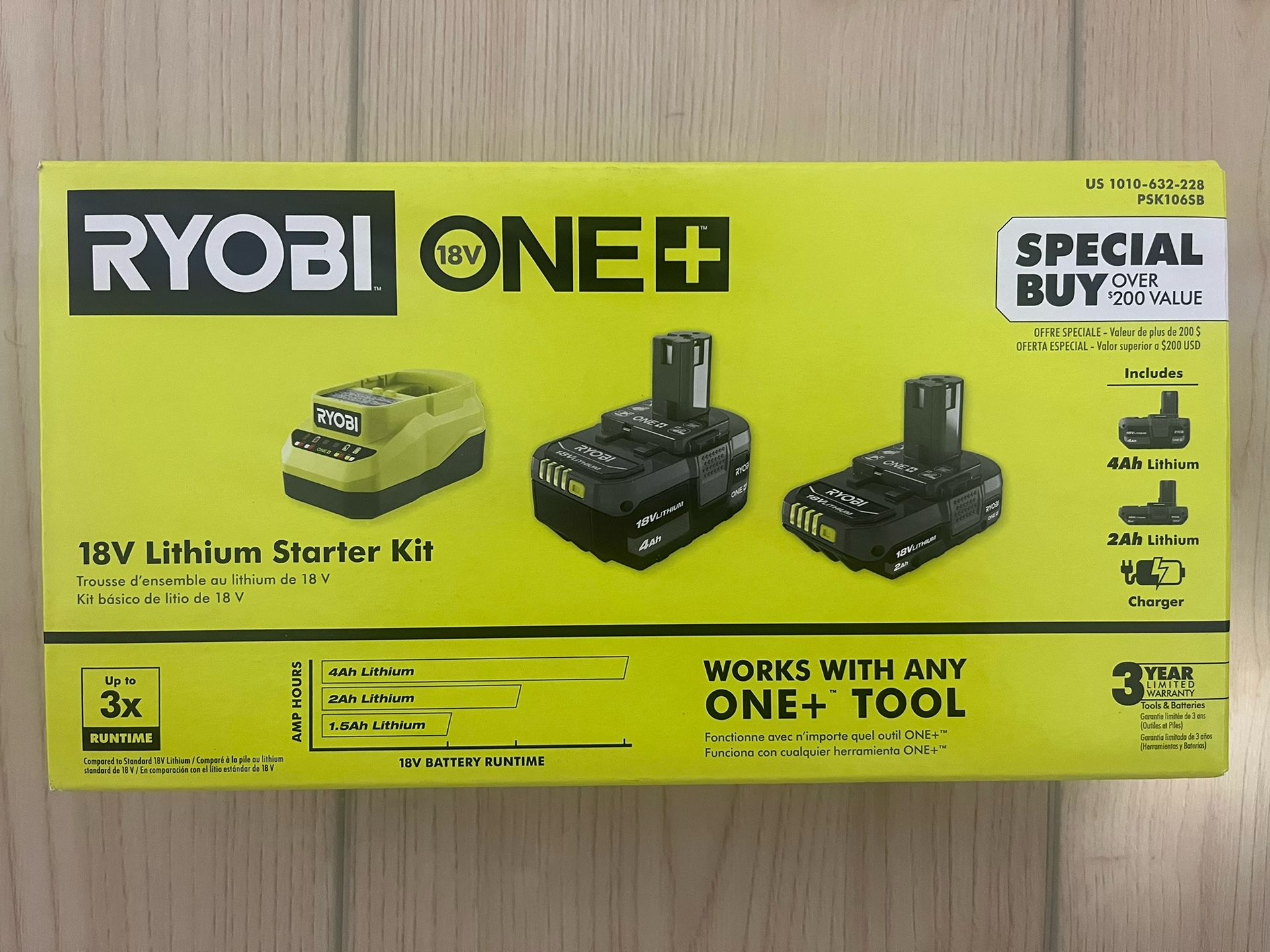 RYOBI ONE+ 18V Lithium-Ion Starter Kit with 4.0 Ah & 2.0 Ah Battery, and Charger