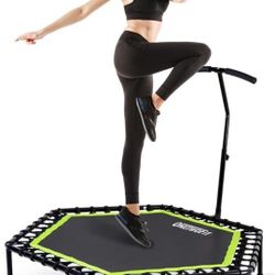 ONETWOFIT 48" Silent Mini Trampoline with Adjustable Handle Bar Fitness Trampoline Bungee Rebounder Jumping Cardio Trainer Workout for Adults

