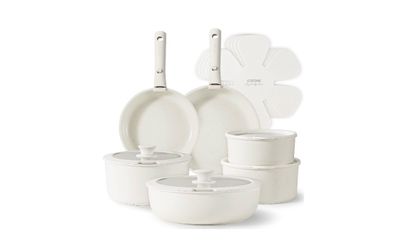 Carote Nonstick Cookware Sets, 17 Pcs Non Stick Pots and Pans Set with Removable Handle, Dishwasher & Oven Safe, Induction Compatible, White