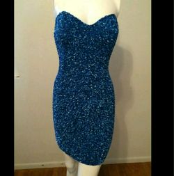 Silk bustier sequin navy blue dress