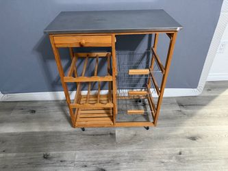 Kitchen Storage Cart with Stainless Steel Top – Wine Rack & Baskets