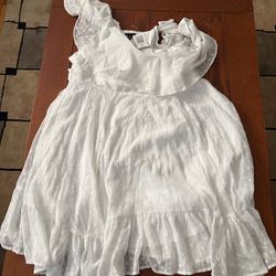 White lace off the shoulder with strap clip dot dress