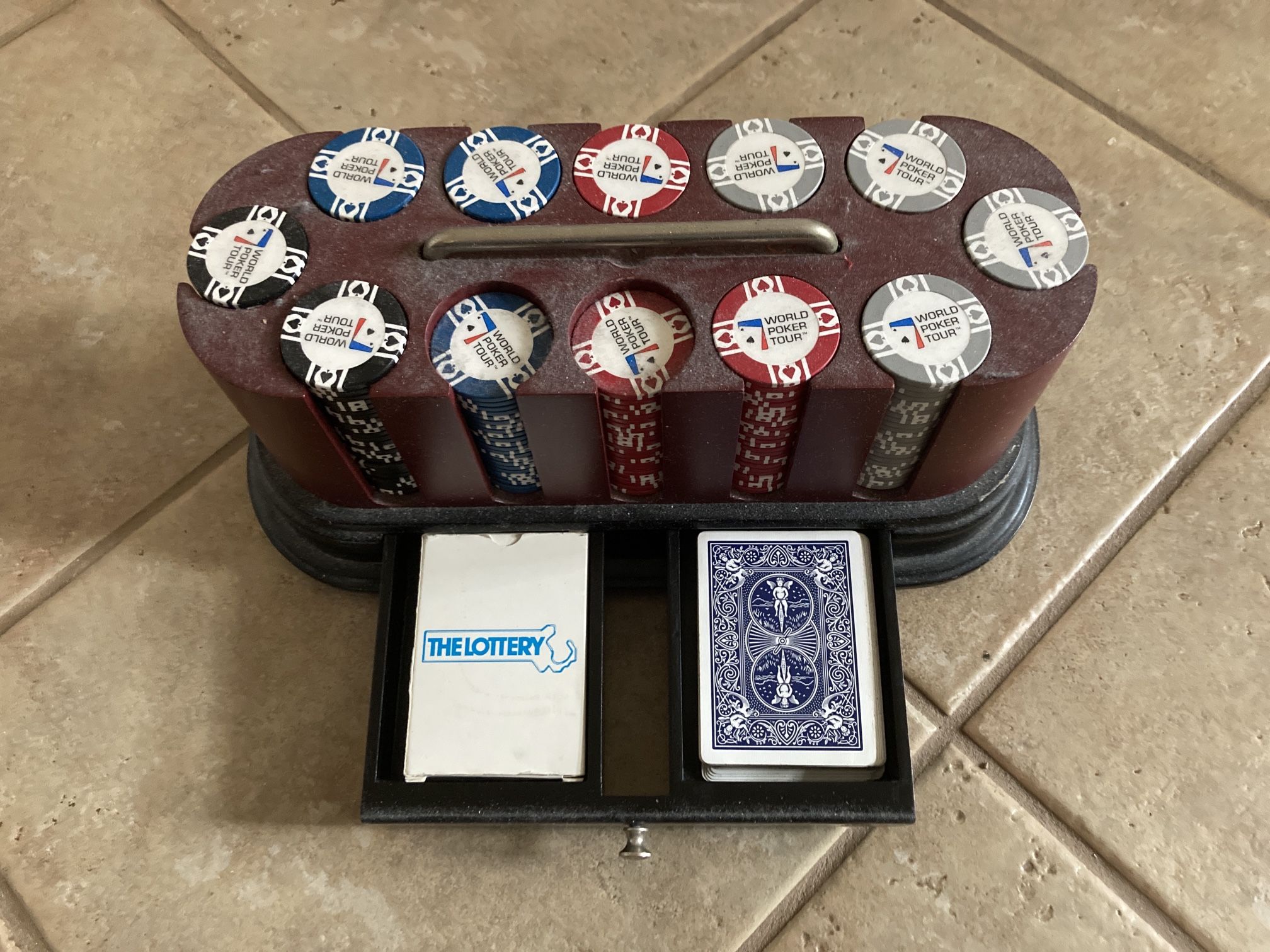 World Poker Tour Spinning Wood Rack Poker Chips Set