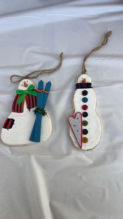 Handmade Wooden Snowman Christmas Ornaments Set of 2