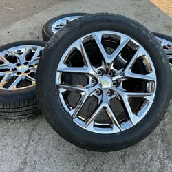 Like New 22” Chrome Chevy Wheels and Bridgestone tires 22 Chevrolet High county Rims Gmc Sierra Yukon Denali Silverado Tahoe Factory Original Stock OE