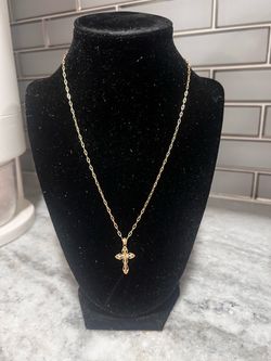 10K Yellow Gold Paperclip Necklace, 2.2mm with a cross pendant