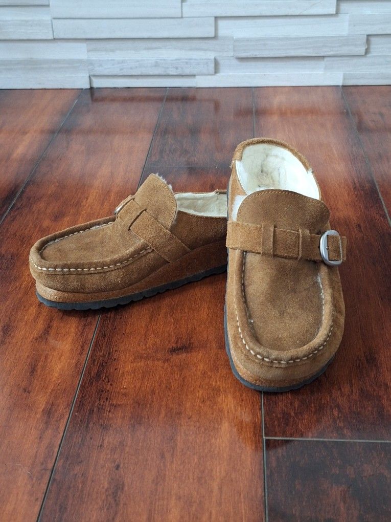 Birkenstocks Buckley shearling 37 brown moccasin clog mules Suede Slip-On Shoes