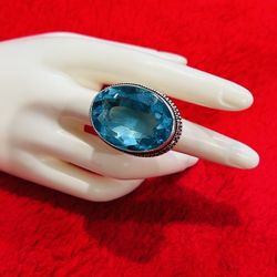 Elegant Blue Gemstone Ring Sterling Silver 925
