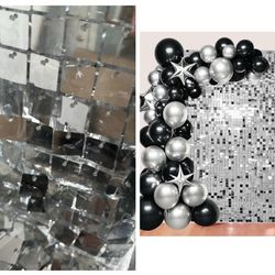 24 Pcs Silver Shimmer Wall Backdrop Panels for Party Decoration,4 FT x 6 FT Silver Sequin Backdrop for Birthday Graduation Anniversary Engagement