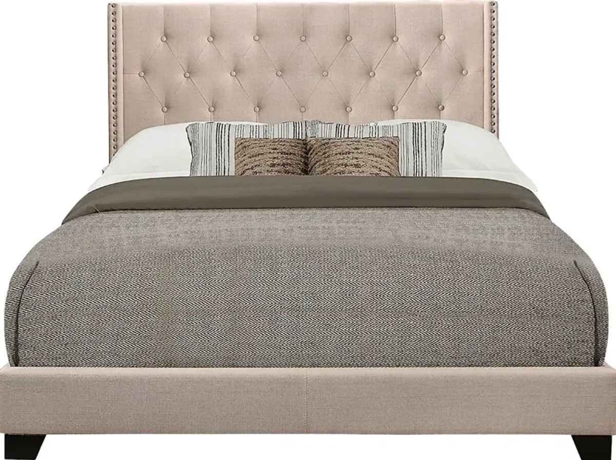 King  Beige Upholstered Bed With Wings  ( NEW In A Box)