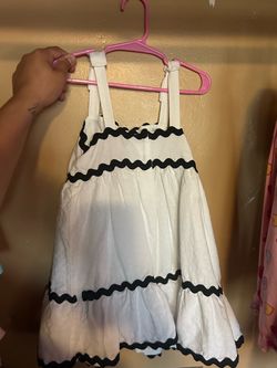 Girls White Dress with Black Rickrack Trim