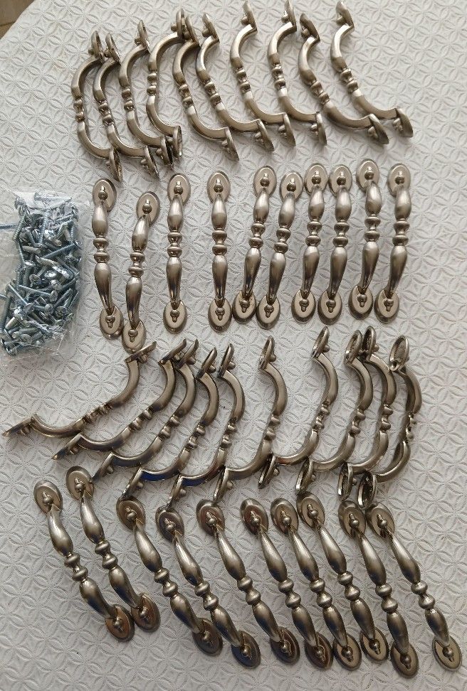 Set Of 40 Brushed Nickel Steel Cabinet Pulls With Screws