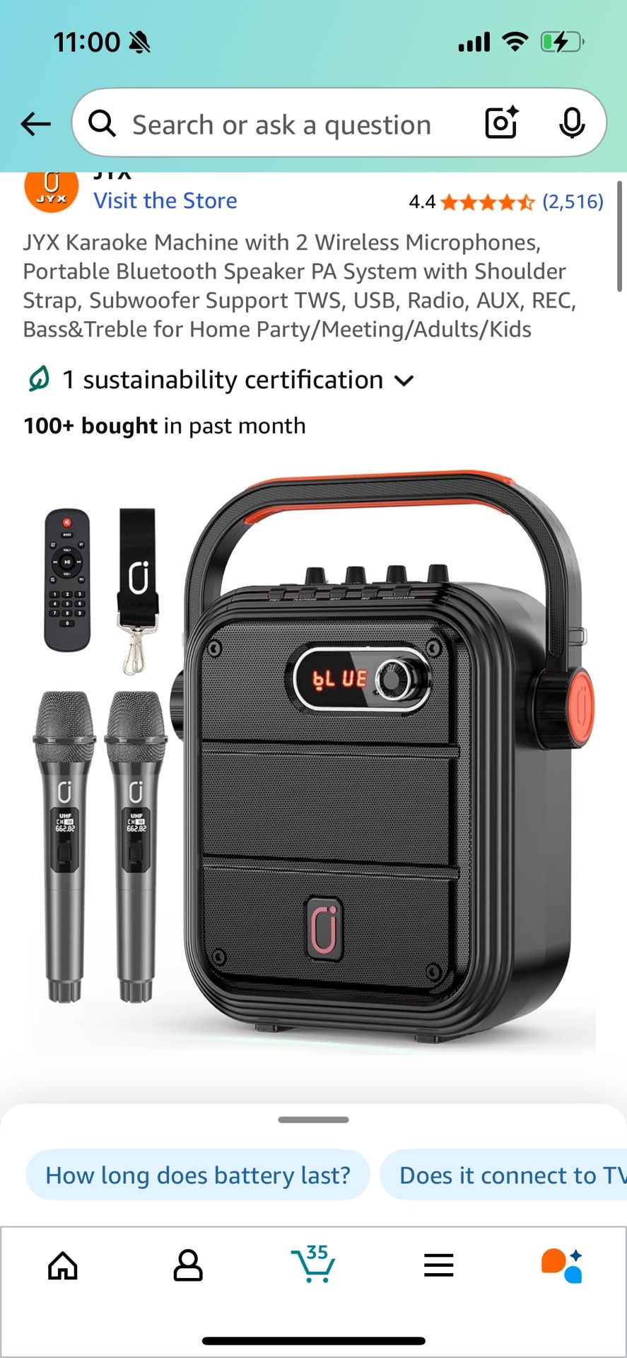 JYX Karaoke Machine with 2 Wireless Microphones, Portable Bluetooth Speaker