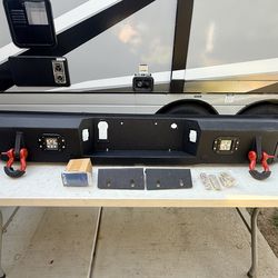 Rear Step Bumper for  2015–2023 Ford F150 (Excluding Raptor and Ecoboost) Heavy Duty Pickup Truck Bumper with 4 x 18W LED Lights, Paintable Armor, Sen