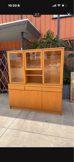 Mid Century made in Denmark Teak wood Two parts cabinet with built-in light