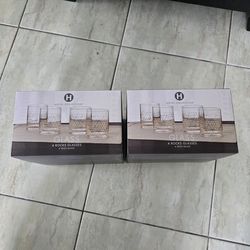 2 Sets Hotel Collection 4-Piece Gold Geometric Rocks Glasses - New