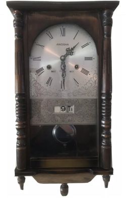 Aikosha Calendar Gong Chime Clock Wood Made In Japan Recently Serviced with Key