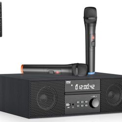Pyle Home CD/DVD Stereo Shelf System - 200W Remote Operated Player w/Wireless Microphone, BT Connectivity, FM Radio/USB/Earphone/AUX, Supports HDMI, A
