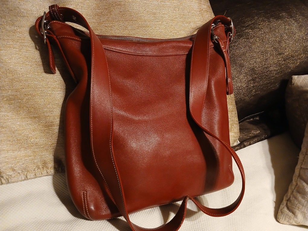 Coach Red Leather Large Crossbody Bag Shoulder Bag Tote 13" X 12" X 3"