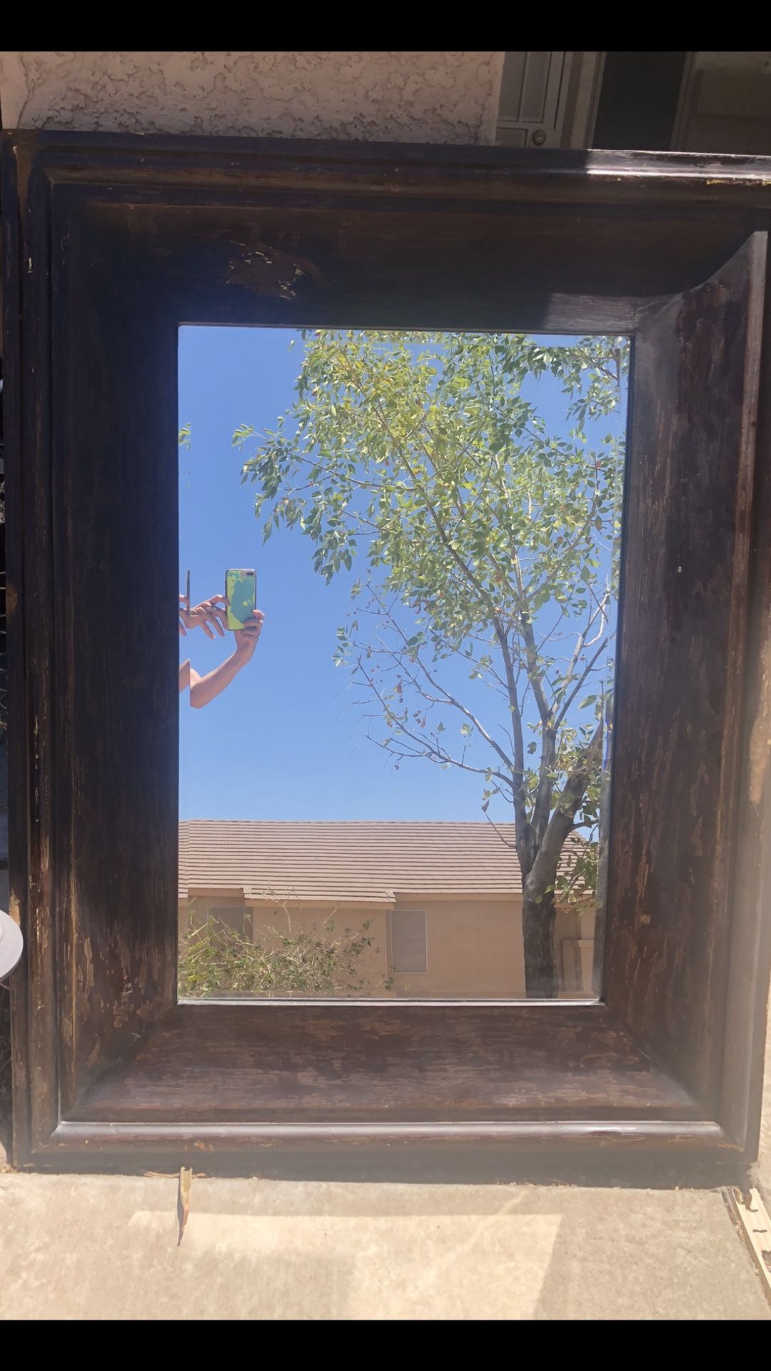 Long Wall Mirror & Four Wood Chairs: Need Refurnishing