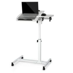 Adjustable Height Overbed Table w/ Wheels Tilting Removable Top White 28.5-39.5"