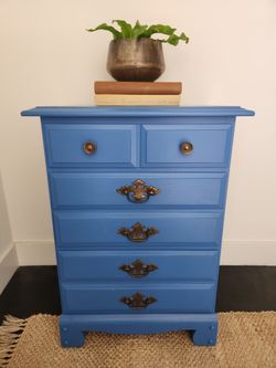Vintage Blue Imperial Cabinet Company Colonial 3 Drawer Chest