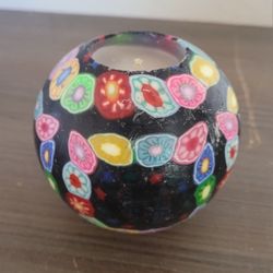 Vtg Large Millefiori Ball Candle Glowing Mosaic Sphere 4"