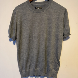 New AMIRI Men's Cashmere Grey Short Sleeve Pullover Sweater LRG Embroidered Logo